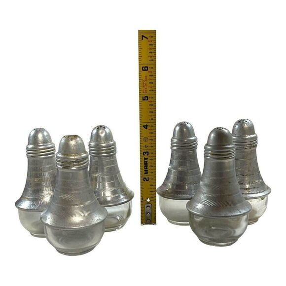 Vintage Atomic Hammered Glass Bottom Mid Century Salt & Pepper Shakers Set Of 6 - Picture 5 of 6